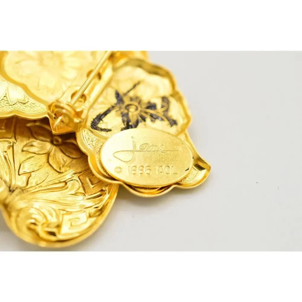 Jane 1995 AOL Signed Vintage Pin Brooch Guardian Gold Angel Rhinestone Chic BinJ